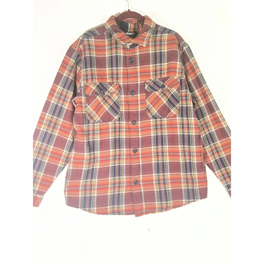 Buffalo Jeans Plaid Flannel Shirt Jacket Men M Red Navy Rugged Grunge Lumberjack